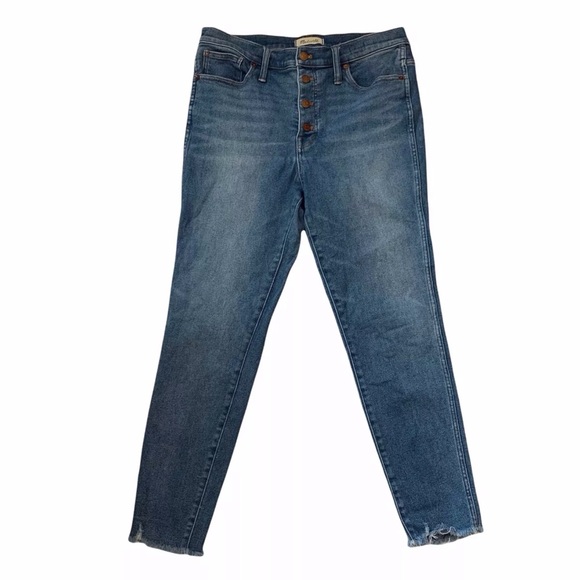 Madewell Denim - Madewell Size 32 Blue Pockets Raw Hem 10” High Rise Button Fly Skinny Jeans